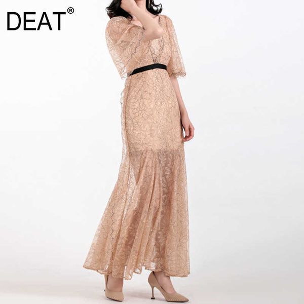 

[deat] summer fashion v-neck high waist ankle-length solid color half sleeve loose elegant dress women13d008 210527, Black;gray