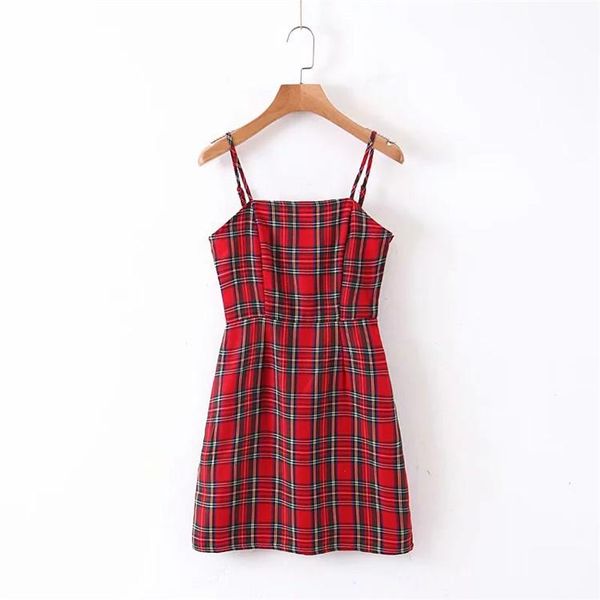 

retro red plaid side zip bodycon mini dresses women wild casual party outifit fashion basic ladies sling vestido2021, Black;gray