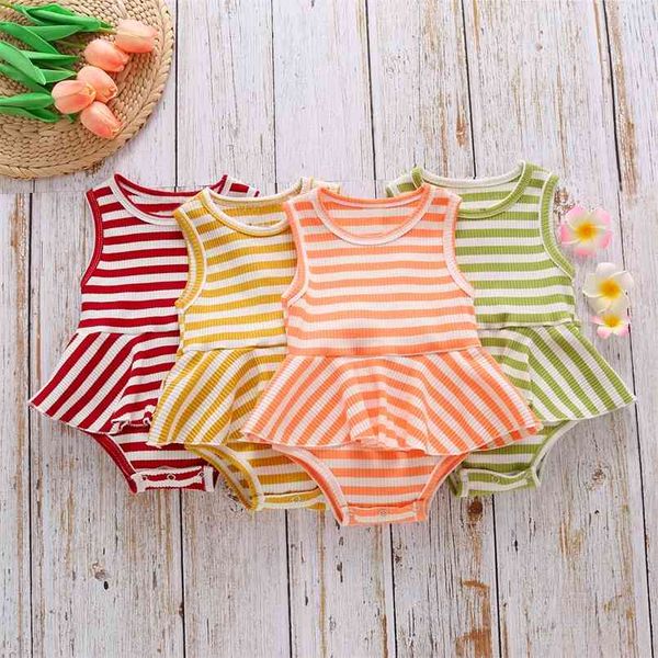 

summer baby stripe print short-sleeve dress romper 210528, Blue