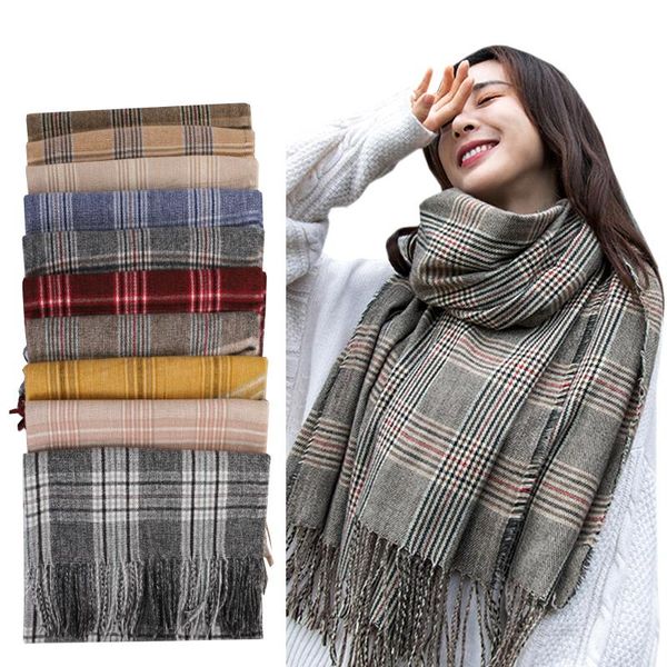 

scarves plaid scarf women winter cashmere pashmina lady shawl long tassels wraps beautiful warm match clothes perfectly foulard, Blue;gray