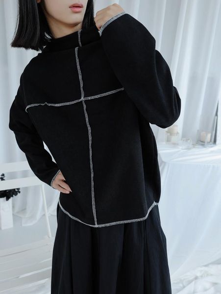 

men's hoodies & sweatshirts and women's pullover large size autumn cool style personality semi high collar loose trend neutral bot, Black