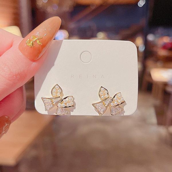 

dangle & chandelier wholesale bowknot earrings for women zircon pearl stud sterling silvers pin jewellery drop gift, Silver