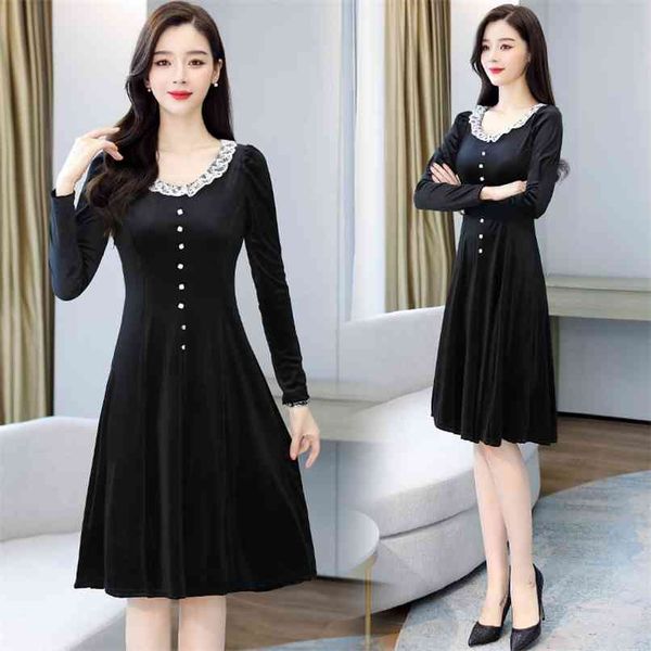 

spring autumn vintage casual vestidos 3xl plus size women office lady bodycon midi dress korean party black hepburn dresses 210528, Black;gray