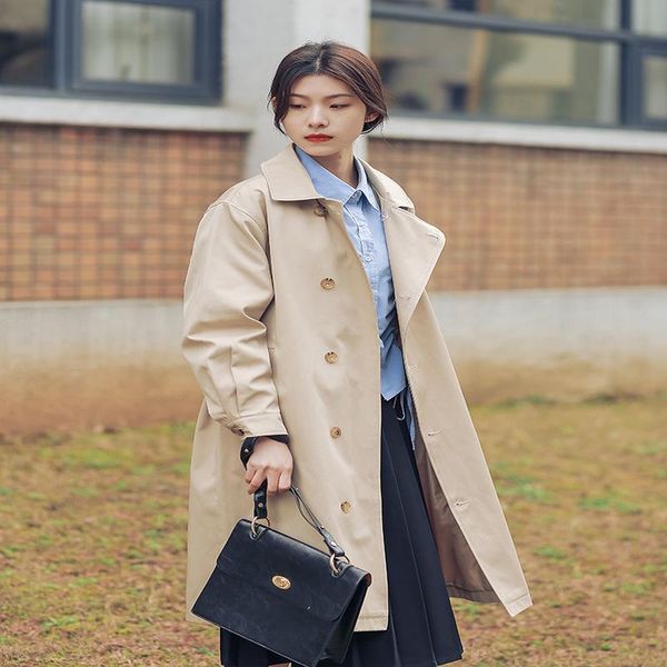 

women's trench coats 81123 windbreaker middle long belt thick 2021 spring and autumn small overcoat coat, Tan;black