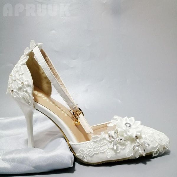 

dress shoes women's summer wedding white lace crystal plus size pointed toes ladies proms ceremony dancing, Black