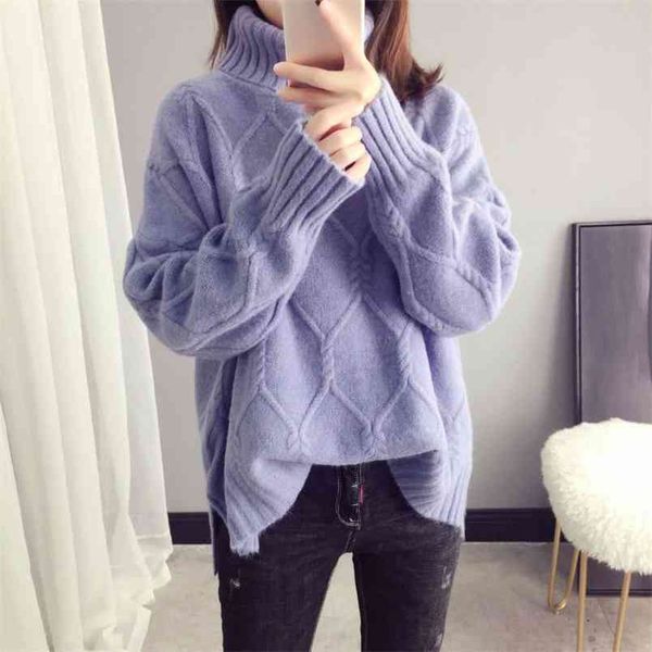 

sweater women's casual loose lazy wind winter thicken long sleeve pullover autumn turtleneck bottoming knitted jumper female 210522, White