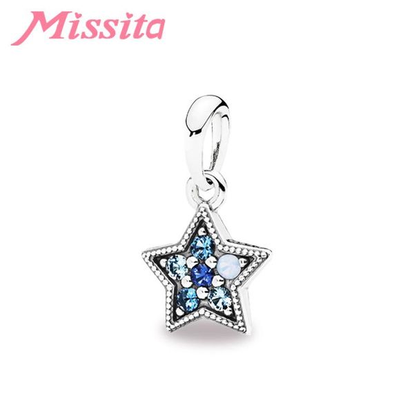 

charms missita 2021 fashion blue crystal star pendant fit brand women bracelets necklace for jewelry making accessories gift, Bronze;silver
