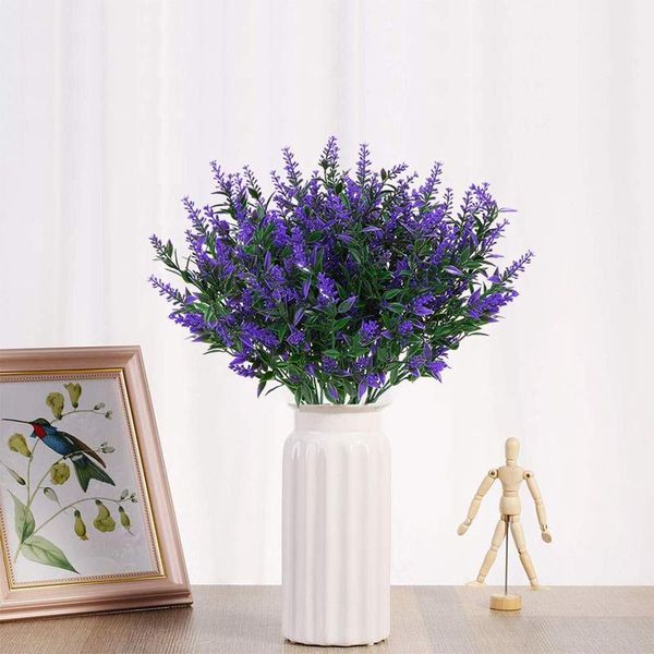 

decorative flowers & wreaths artificial lavender plants 6 pieces,lifelike uv resistant fake shrubs greenery bushes bouquet to brighten up yo