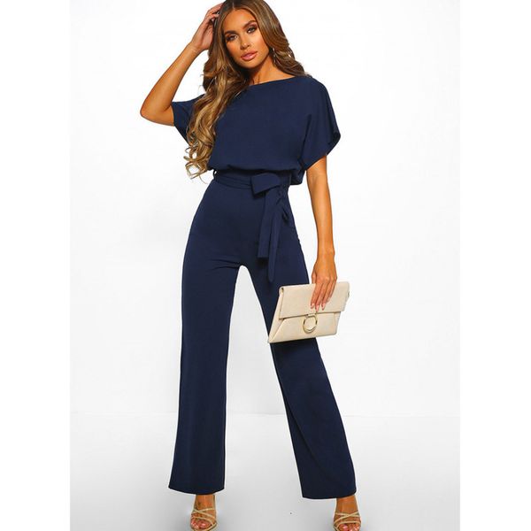 

women's jumpsuits & rompers women jumpsuit summer streetwear plus size lace-up short sleeve full length solid sashes straight lady, Black;white