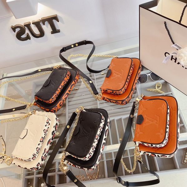 

women 2-piece set designers bags shoulder bag tote brand letter embossing genuine leather chain 24*13 cm 4 color 15