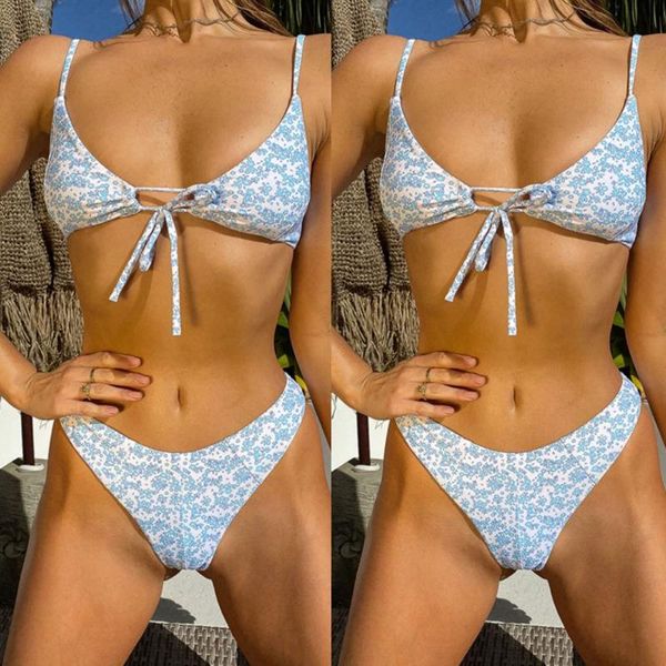 

women's swimwear two piece swim suit with drawstring bikini mujer for small chest women blue print 2021 female bow bathingsuits bandage, White;black