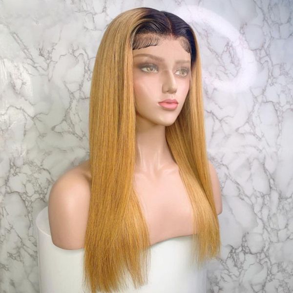 

synthetic wigs glueless medium long ombre blonde silky straight lace front wig for black women with babyhair natural hairline daily