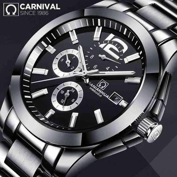 

carnival brand fashion military clock men luxury automatic calendar waterproof bright saffier reloj hombre, Slivery;brown