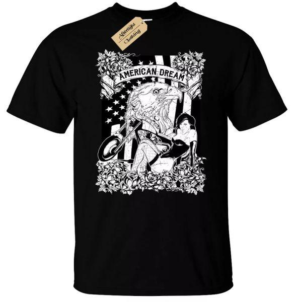 

american dream t-shirt mens eagle flag usa pinup, White;black