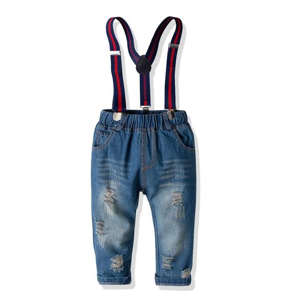 

0-6y spring autumn kids boys overalls pants blue hole denim trousers strap