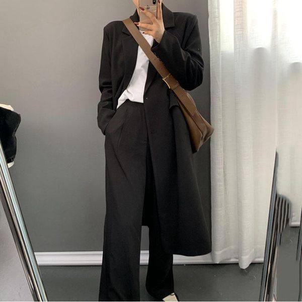 

women's suits & blazers [ewq] korea chic temperament white blazer autumn 2021 notched loose double breasted long sleeve suit jacket, White;black