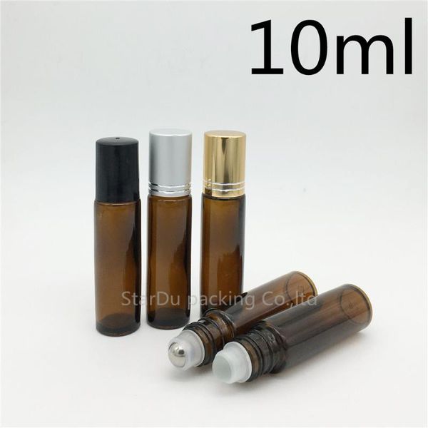 

10pcs/lot 10ml amber roll on perfume bottle, essential oil rollon small glass roller container storage bottles & jars