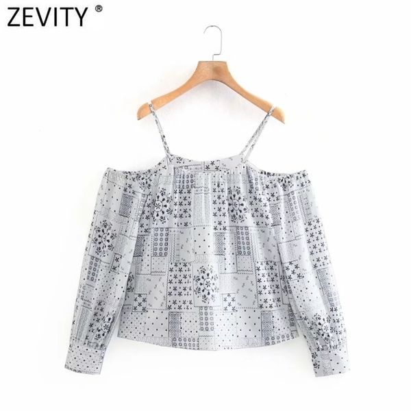 

women fashion geometric patchwork print sling blouse female off shoulder casual smock shirts chic blusas ls9231 210420, White