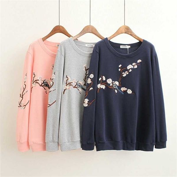 

g5 autumn women sweatshirts ladies cotton female long sleeve hoody embroidery floral loose casual plus size clothing 8801 211106, Black