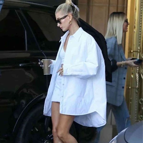 

shirts white oversize shirt sleeves collared fashion casual high street women long shirts femme mujer blusas