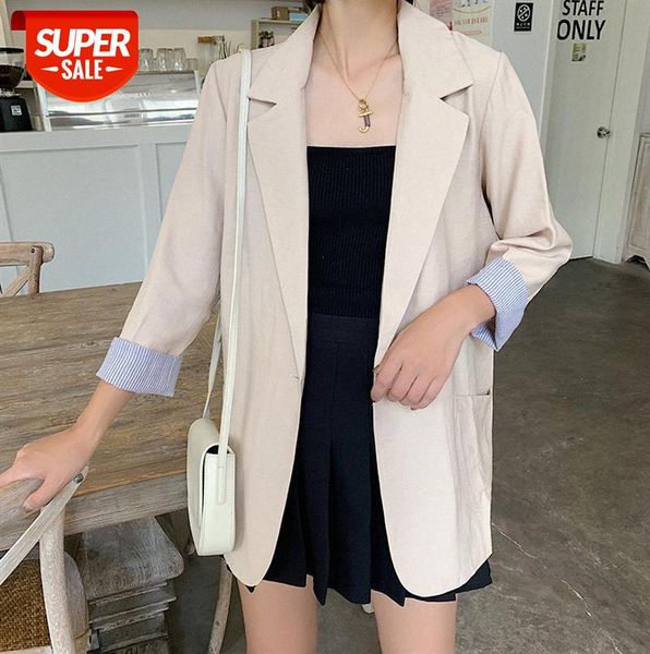 

117-1060 korean casual net red stripes konishi british style slim suit mid-length jacket women #o37a, Black;gray