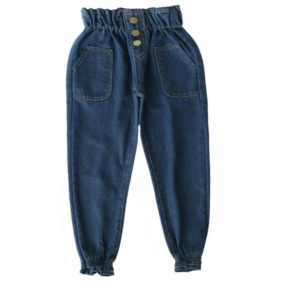 

jeans girl 2021 autumn high waist kids harem denim pants girls ruffle fall clothes for fashion age 3-12y, Blue