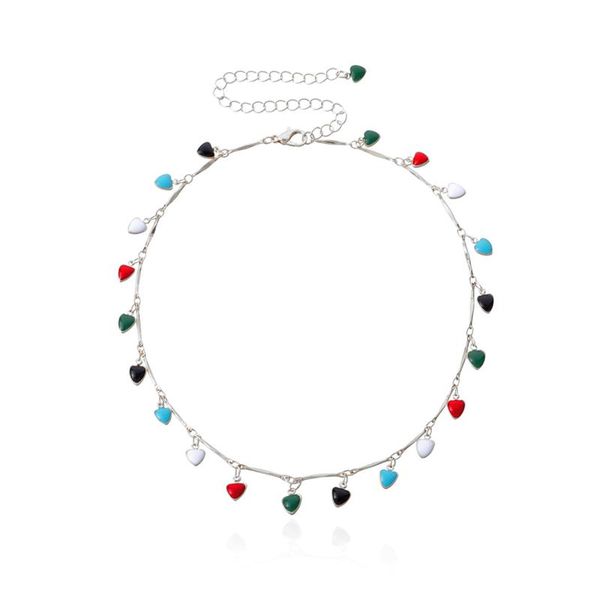 

chokers european and american charm chain necklace colorful natural stone heart shape necklaces for women, Golden;silver