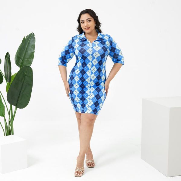 

maternity dresses 2021 women plus size elegant lapel collar plaid pencil dress, White