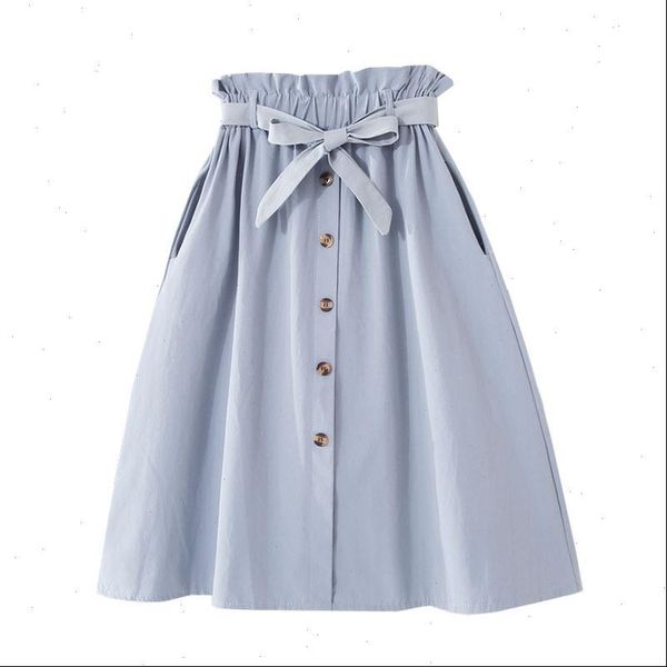 

single women skirts breasted high waist cotton midi with pocket summer long white skirt solid yellow jupe femme, Black