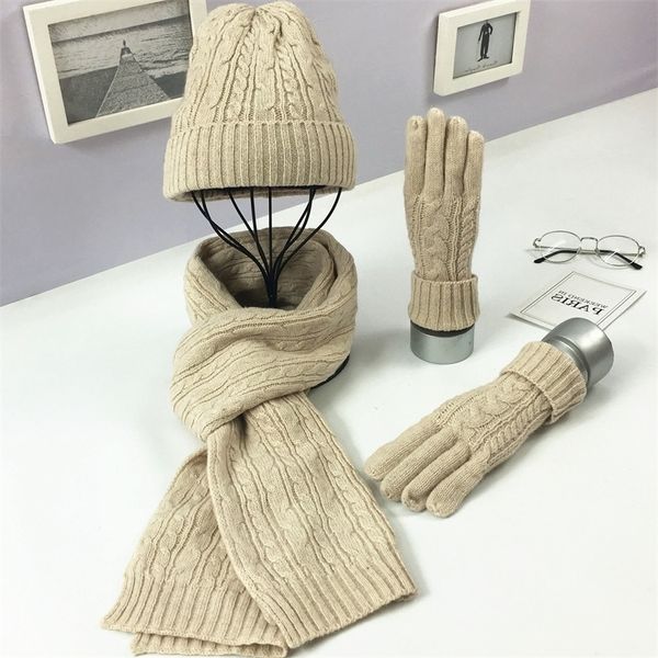 

Xuedi autumn and winter fashion three piece classic twist warm hat scarf glove set, Blue;black