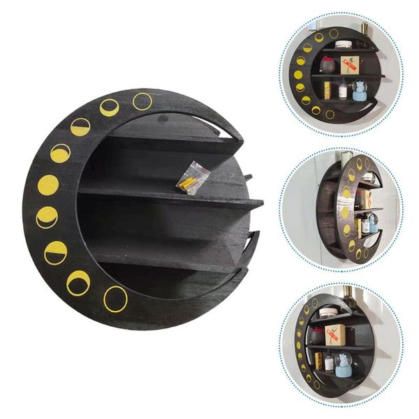 

other home decor 1pc wooden storage rack wall mounted creative moon shape (black)