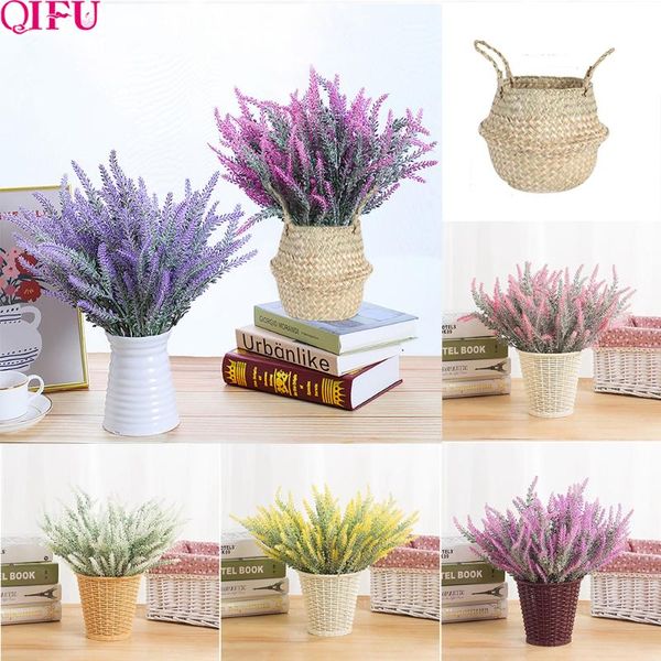 

decorative flowers & wreaths lavender plastic artificial romantic provence purple bouquet with green leaves home table decoration autumn fak