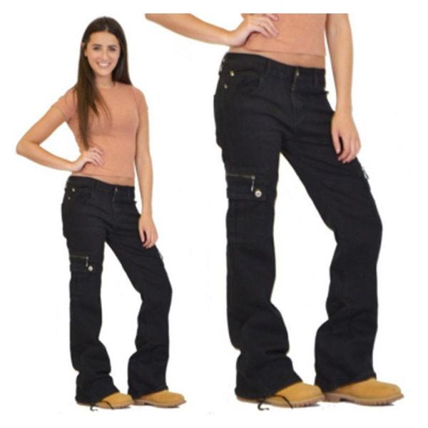 

women casual zipper pocket long pants denim jeans cargo trousers jeggings ladies bottoms party travel women's, Blue
