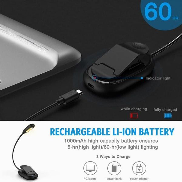 

book lights clip light usb rechargeable flexible 5 led bedside lantern brightness reading desk table night lamp o0a0