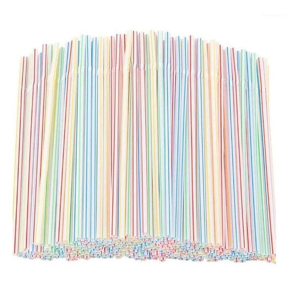 

drinking straws 600/1000pcs disposable straw flexible plastic multi color 21cm length rainbow bendy bar accessories1