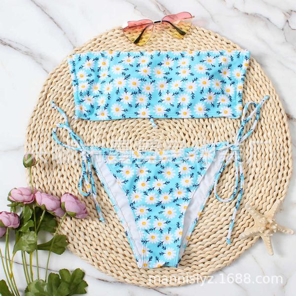 

2021 women's printed tethered swimsuit triangle bra bikinig4d7, White;black
