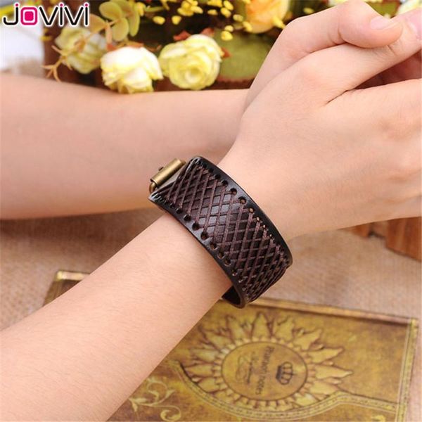 

tennis jovivi 1pc 30mm mens fashion punk unisex/men braided genuine leather wristband buckle belt bracelet 7.5"-9.5", Golden;silver