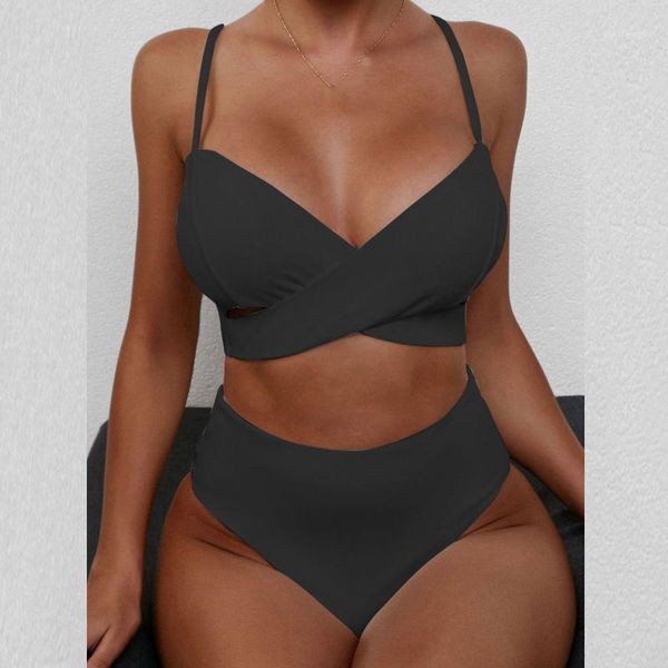 

women's swimwear high waist bikini 2021 halter plus size women swimsuit female set bodysuit bathing suit summer biquini, White;black