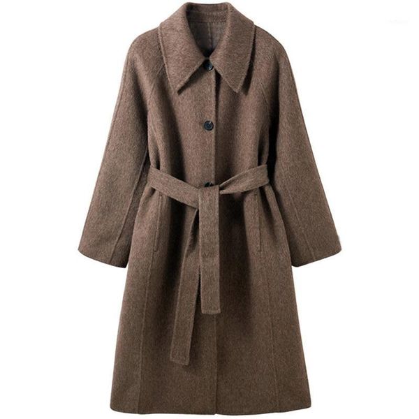 

women's wool & blends double faced cashmere coat for women fashion high-end temperament mid long outerwear autumn winter korean style w, Black