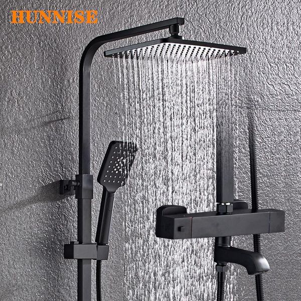 

thermostatic shower set rainfall spa bath head 12 inch brass bathroom faucet black bronze system sets