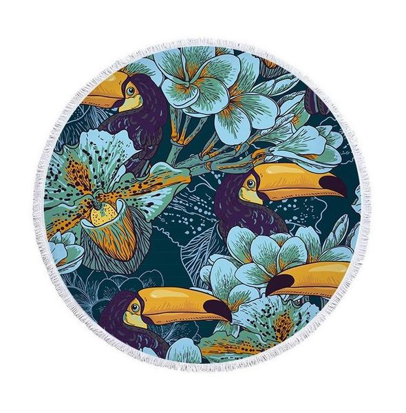 

towel toucan flowers round beach sea strandlaken cover up towels large bath spa