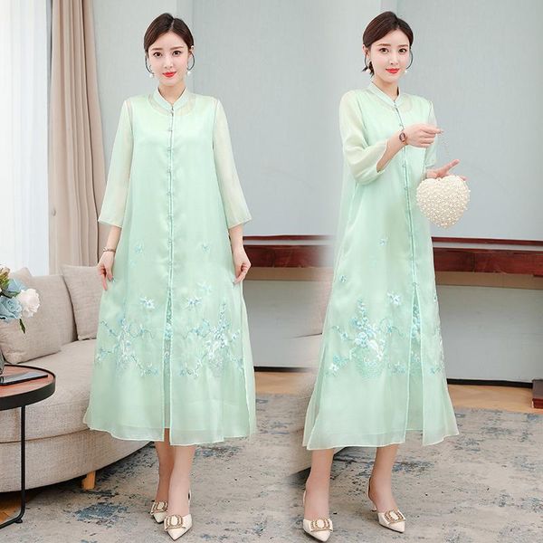 

ethnic clothing style two-piece embroidery dress spring and summer chinese hanfu tea art women's, Red
