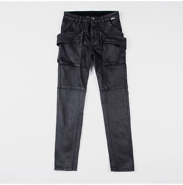

fashion yang men 2021 new ro streamer double ring waxed denim pants men's, Black