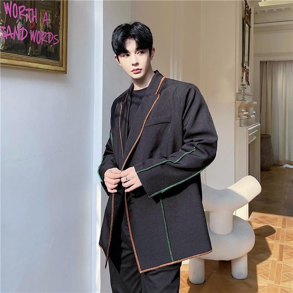 

spring korean style unique colorful edging design suit men casual loose white for m-xxl men's suits & blazers, White;black