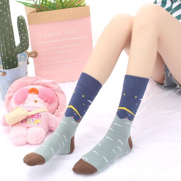 

socks & hosiery product street creative illustration retro abstract character female ins fashion tube couple, Black;white