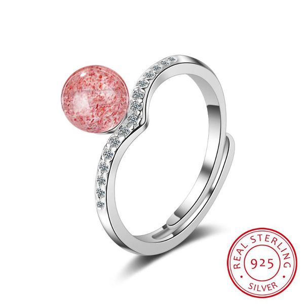 

cluster rings 100% 925 solid real sterling silver fashion crown strawberry crystal opening ring sizable for teen girl kid xmas gift, Golden;silver