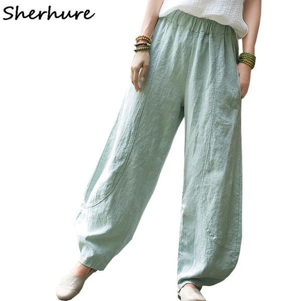 

women's pants & capris sherhure 2021 women spring loose style cotton and linen female trousers casual vintage summer big, Black;white