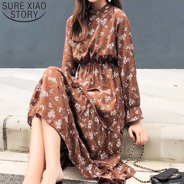 

flare sleeve white and black dresses women elegant print a-line empire stand spring chiffon dress 3275 50 210417, Black;gray