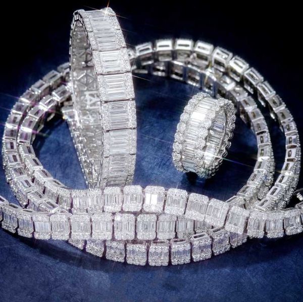 

other bracelets hip hop jewelry 925 sterling silver square diamond for men women handmade luxury wedding cocktail gift 18cm, Golden;silver