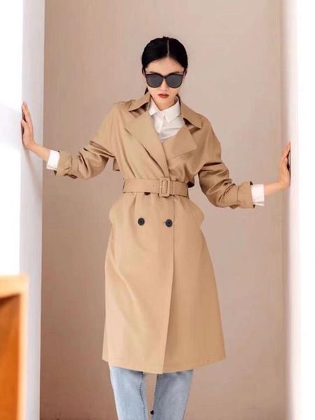 

women's wool & blends ic xiaohe 2021 autumn and winter silk off shoulder large lapel windbreaker coat double breasted medium length, Black